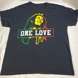 Bob Marley Zion Brand Multi Color One Love T Shirt Short Sleeve Black Size Large